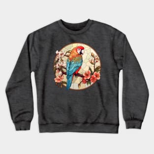 Parrot bird in flowers tropical color mosaic circle Crewneck Sweatshirt